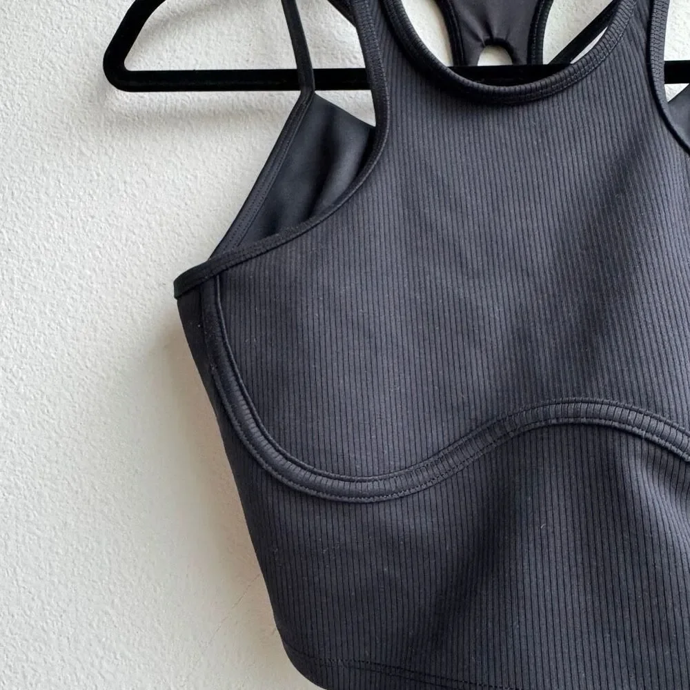 Alo Yoga Ribbed Airlift Double Strap Enchanted Cropped Bra Tank Top Size Small